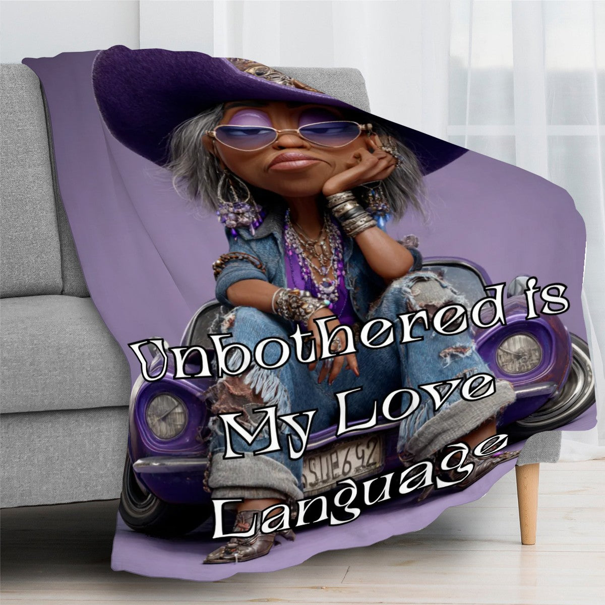 Unbothered is My Love Language Throw Blanket | Afrocentric Flannel | Cozy Made in USA Blanket for Black Women