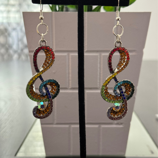 *Clearance* Rainbow Treble Clef Earrings | Music Note Jewelry | Colorful Statement Dangles for Music Lovers