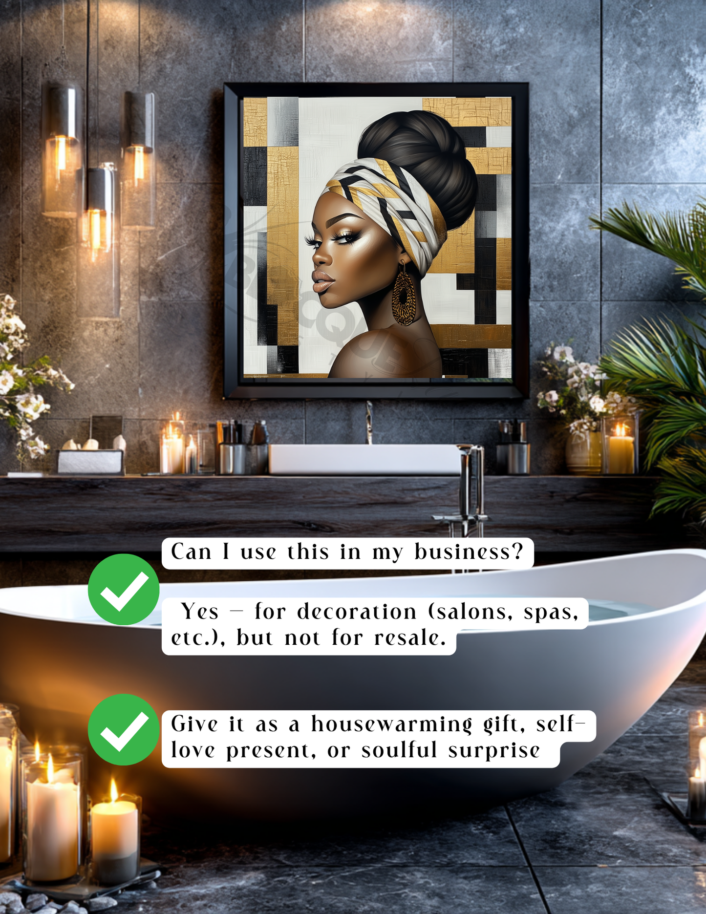 Afro-Luxury Bathroom Wall Art Set | Bold Black Woman Portraits | Digital Download Decor