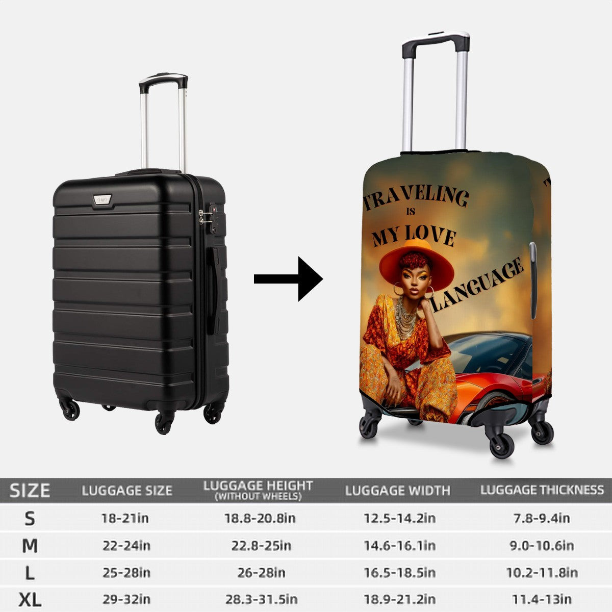 Traveling Is My Love Language Luggage Cover | Afrocentric Travel Art | Protective Suitcase Cover | Gift for Women