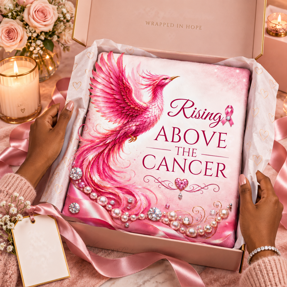 Rising Above Cancer Blanket for Women | Breast Cancer Survivor Gift | Pink Phoenix Awareness Throw