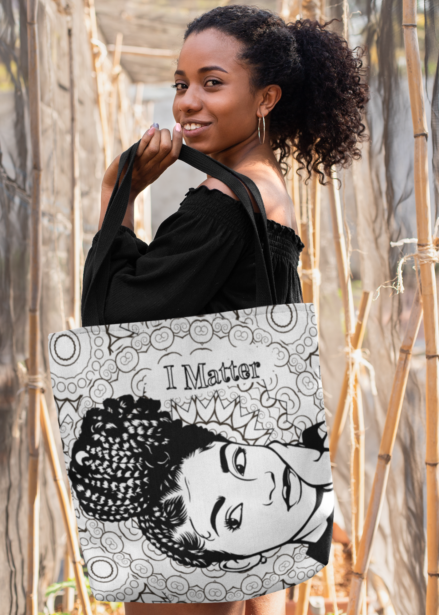 "I Matter" African-American Women Positive Affirmation Quote Tote Bag/Black & White