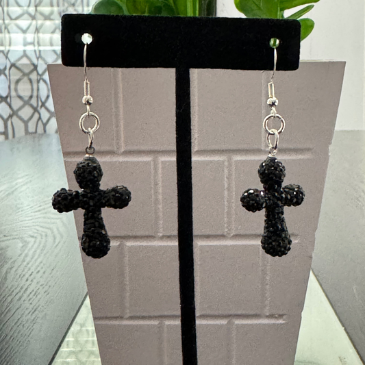 *Clearance* Black Cross Earrings | Beaded Statement Dangles | Handmade Afrocentric Jewelry