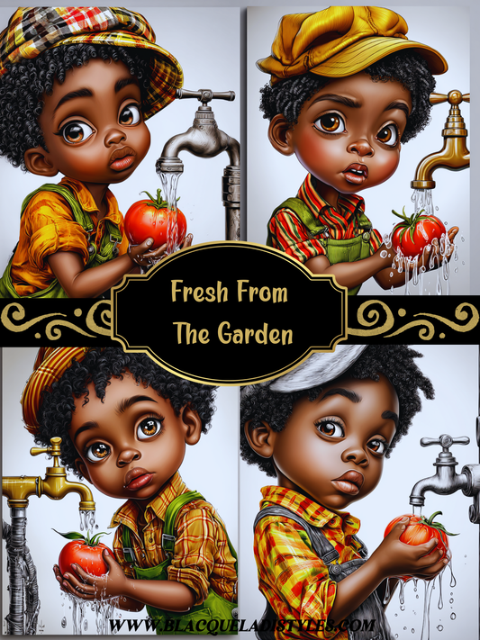 Whimsical Afrocentric Nursery Wall Art | Little Black Boys Farm-to-Table Prints | Digital Download for Kitchen, Playroom & Classroom