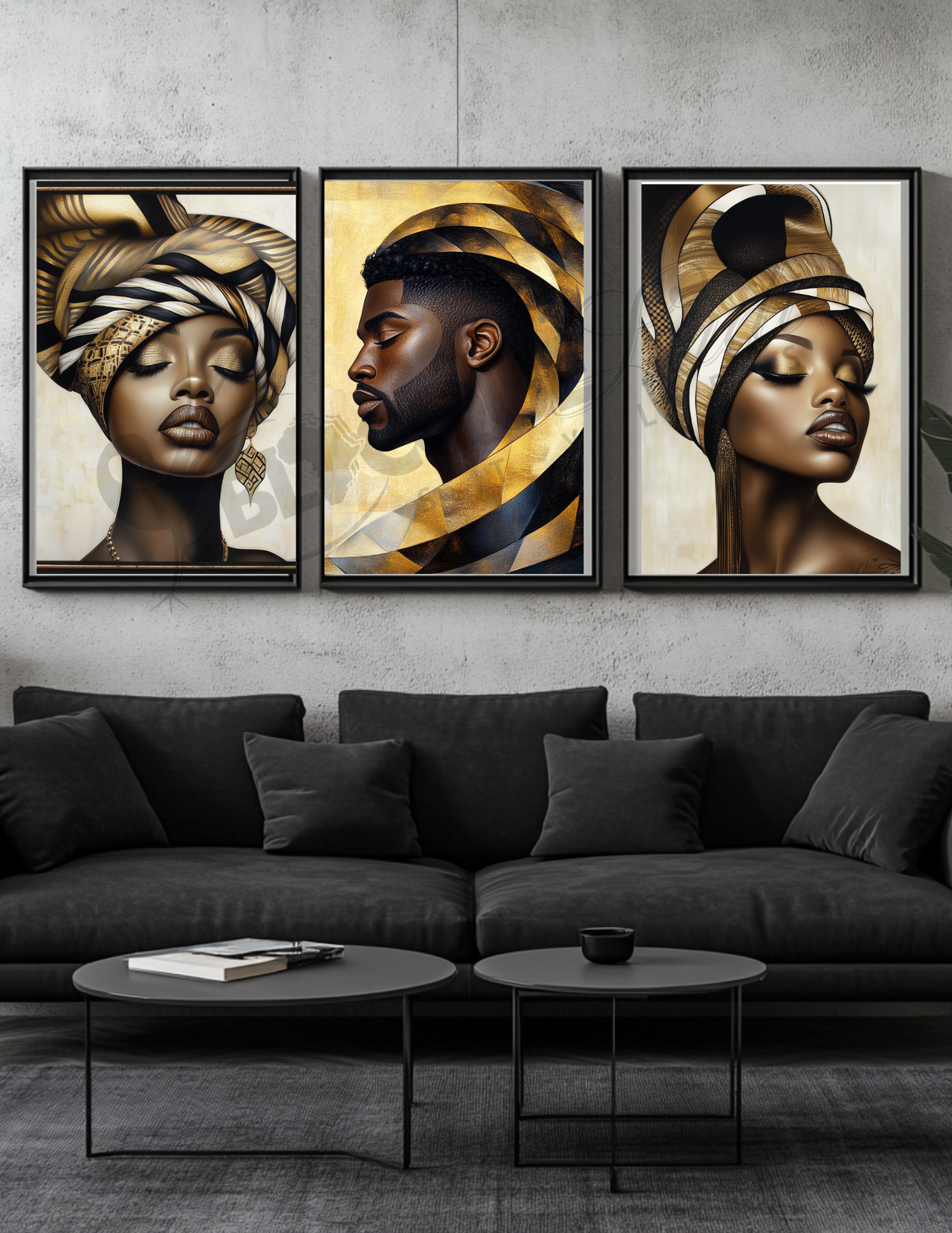 Black King & Queen Wall Art | Set of 3 Afrocentric Prints | Gold Bronze Digital Downloads | Bathroom, Bedroom, Living Room Decor