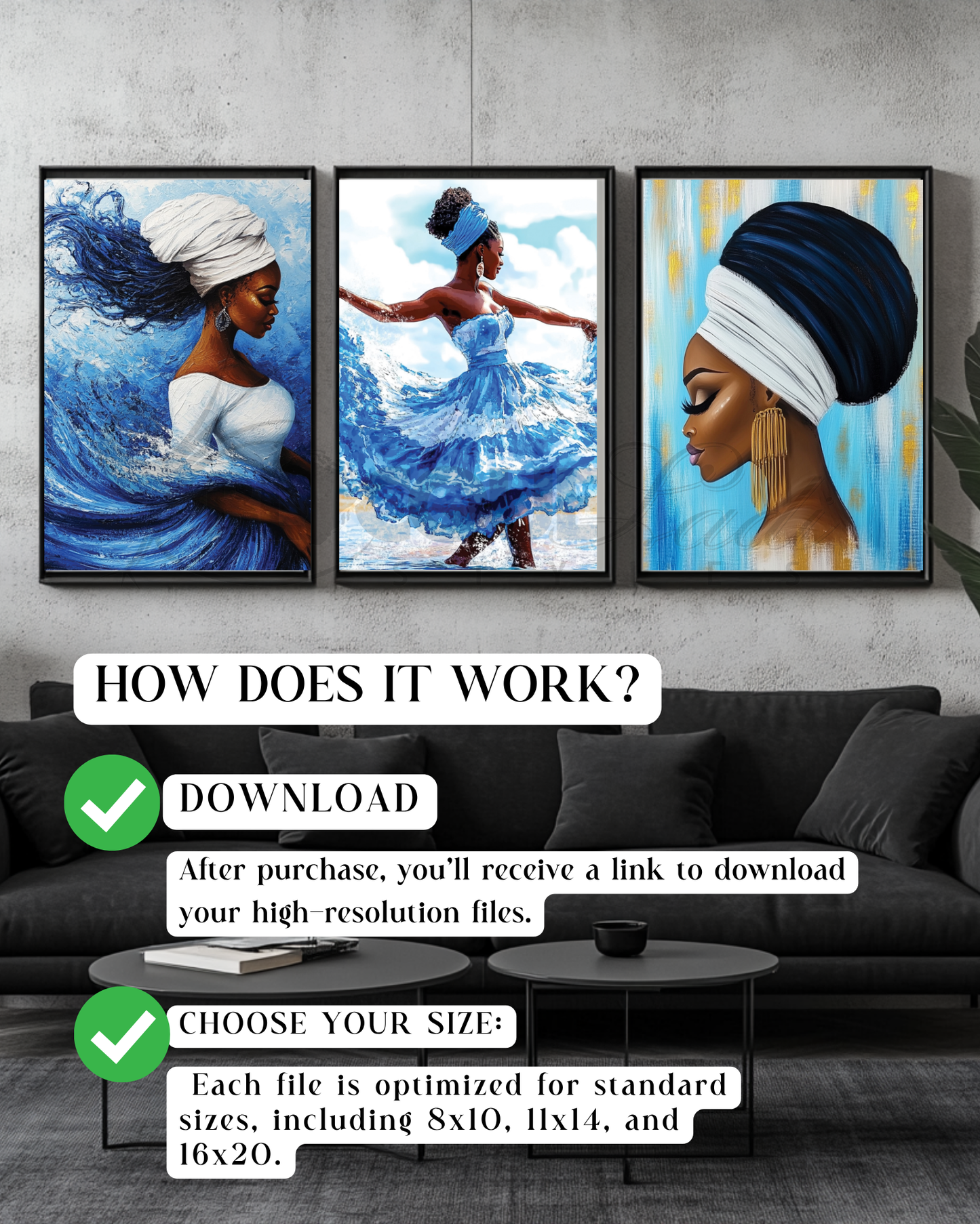 Blue Hues of Her Essence | Afrocentric Digital Wall Art Collection-Digital Prints