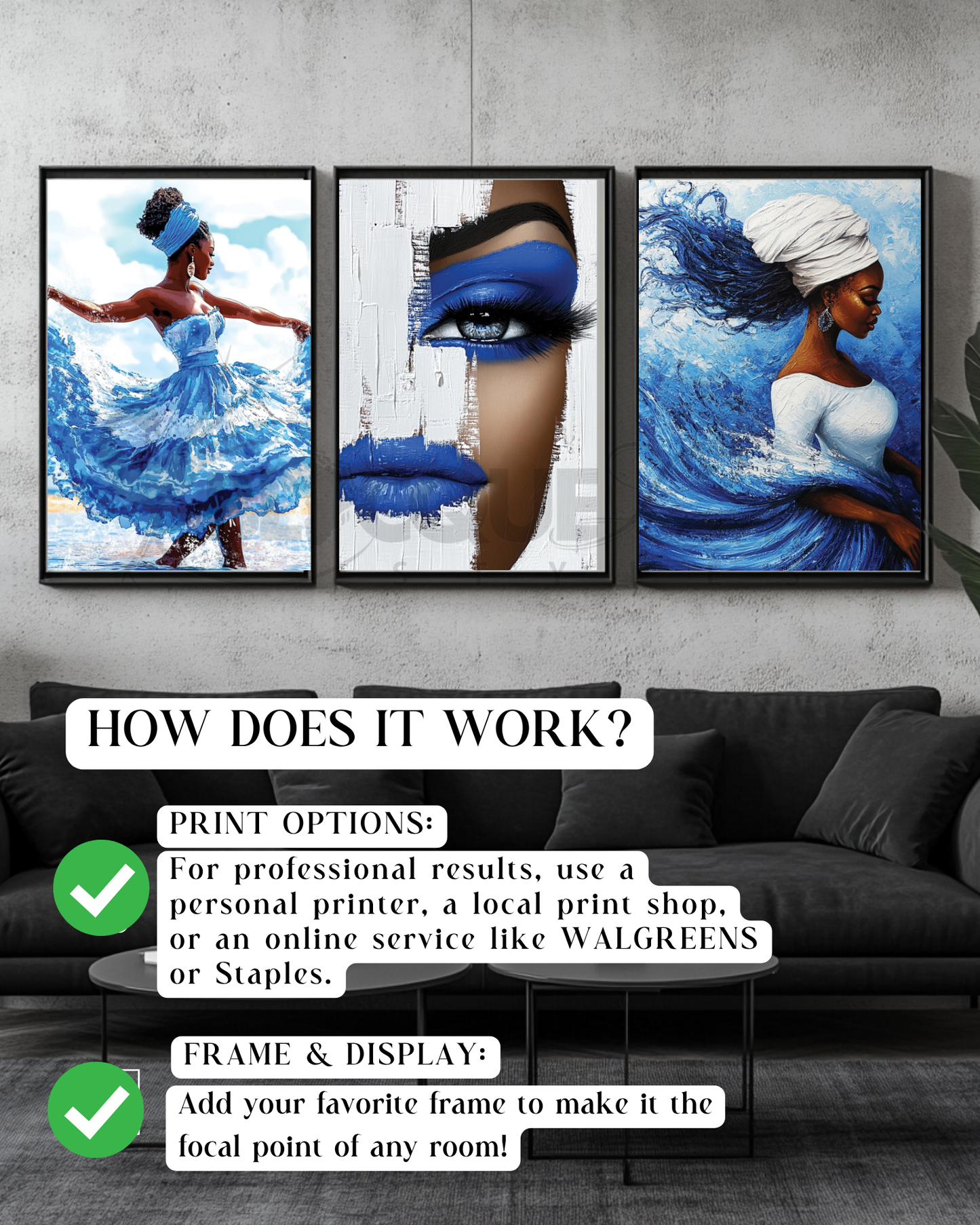 Blue Hues of Her Essence | Afrocentric Digital Wall Art Collection-Digital Prints