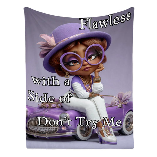 Flawless with a Side of Don’t Try Me Throw Blanket | Afrocentric Flannel | Made in USA Cozy Blanket for Black Women