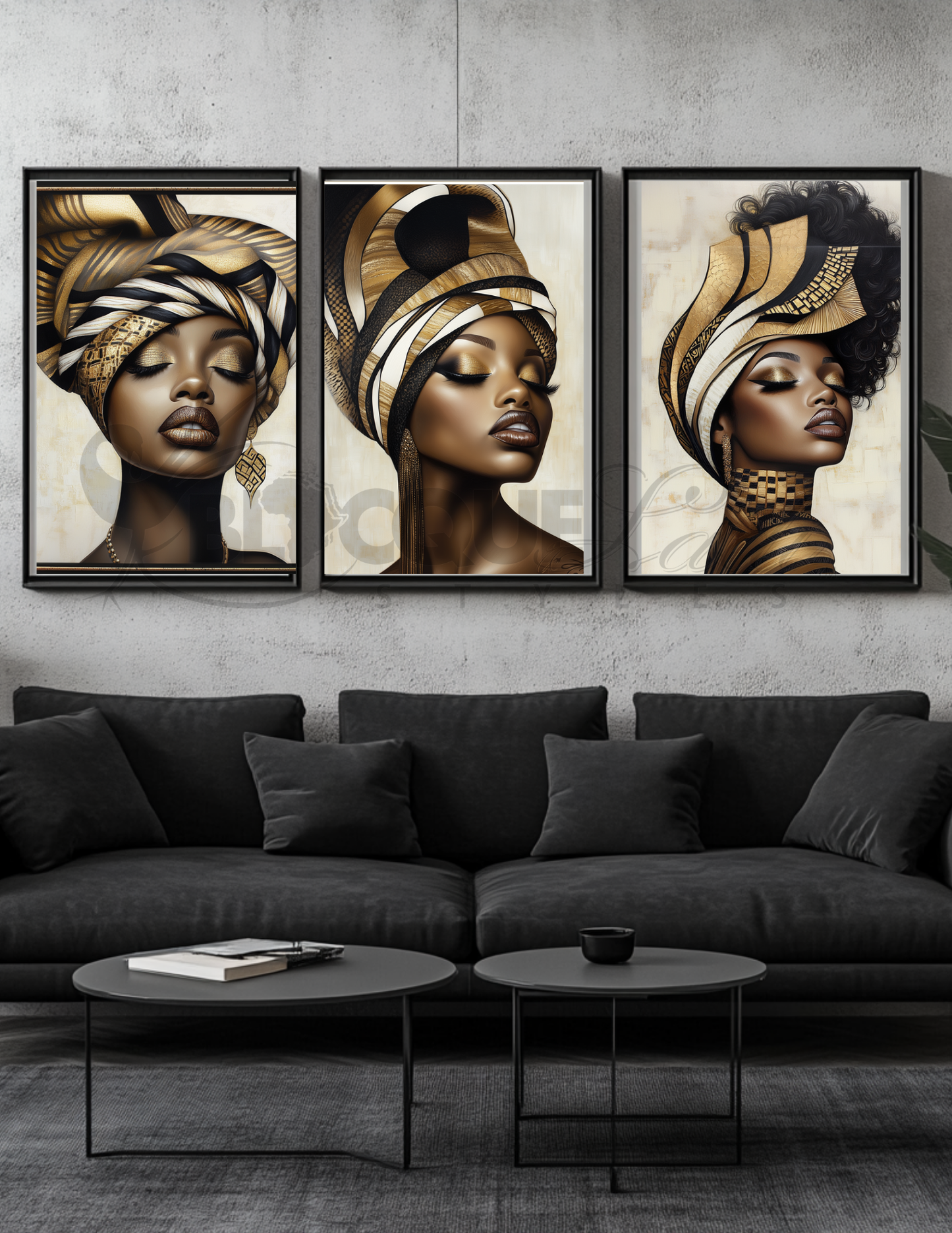 Black King & Queen Wall Art | Set of 3 Afrocentric Prints | Gold Bronze Digital Downloads | Bathroom, Bedroom, Living Room Decor