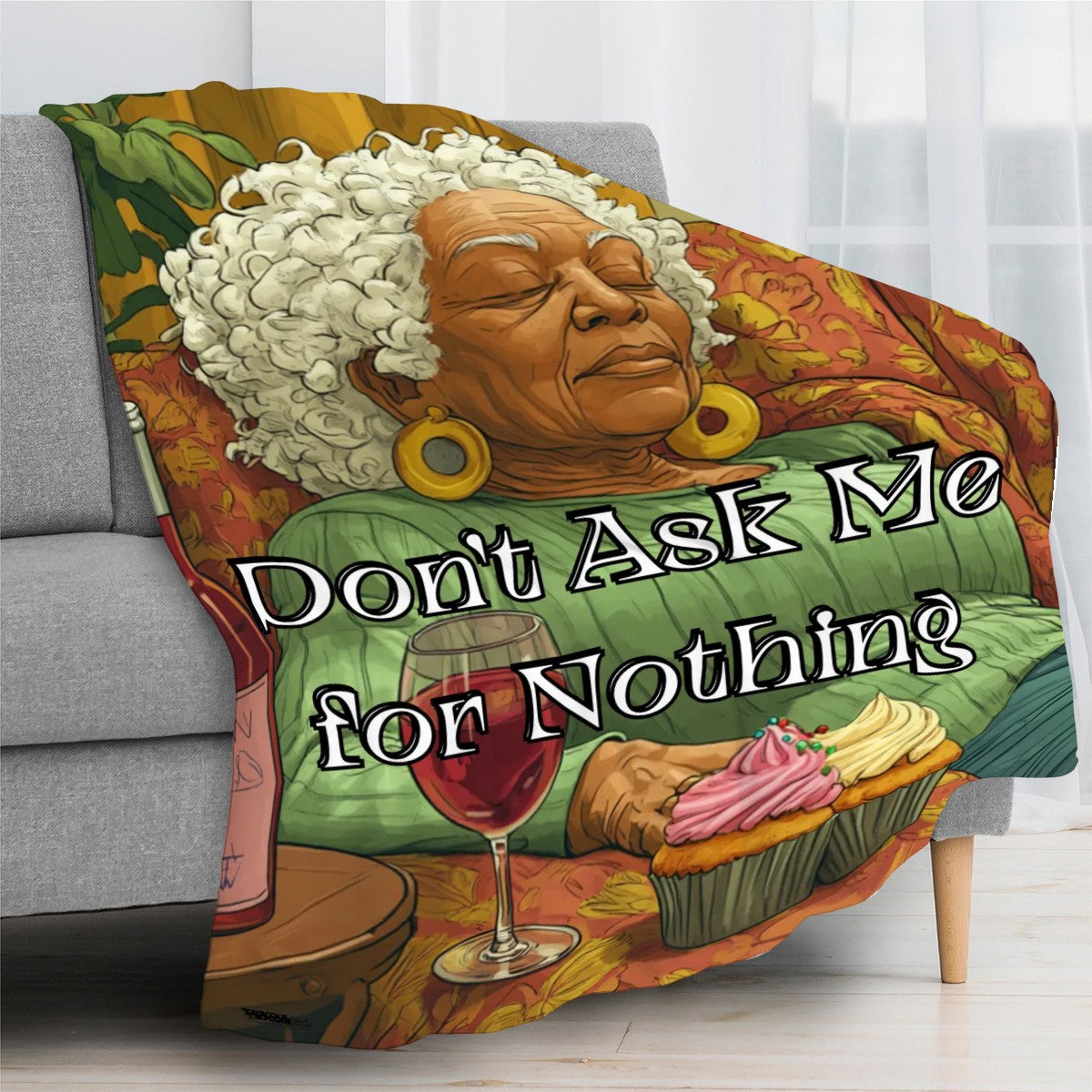 Don’t Ask Me for Nothing Throw Blanket | Afrocentric Flannel | Cozy Made in USA Blanket for Black Women