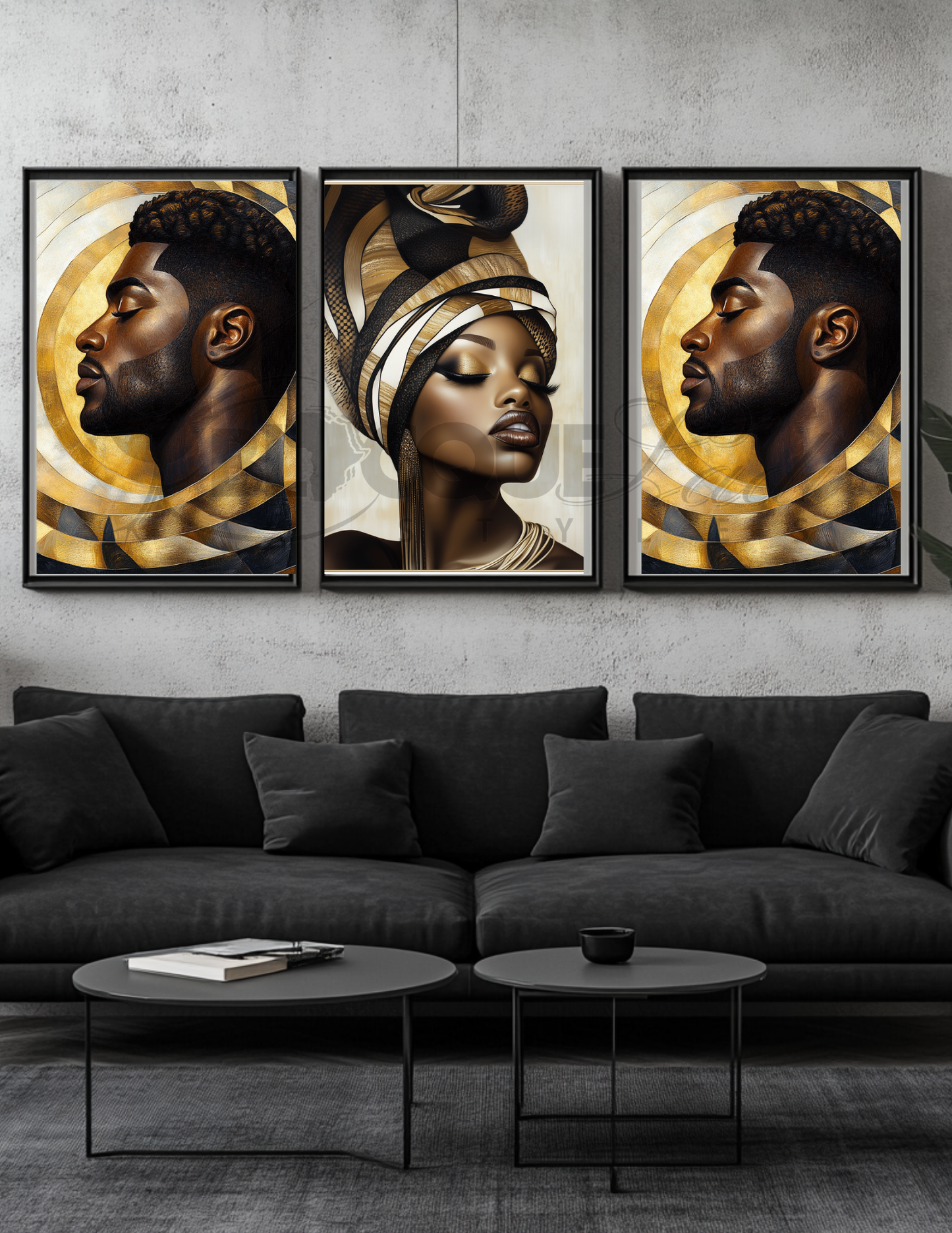 Black King & Queen Wall Art | Set of 3 Afrocentric Prints | Gold Bronze Digital Downloads | Bathroom, Bedroom, Living Room Decor