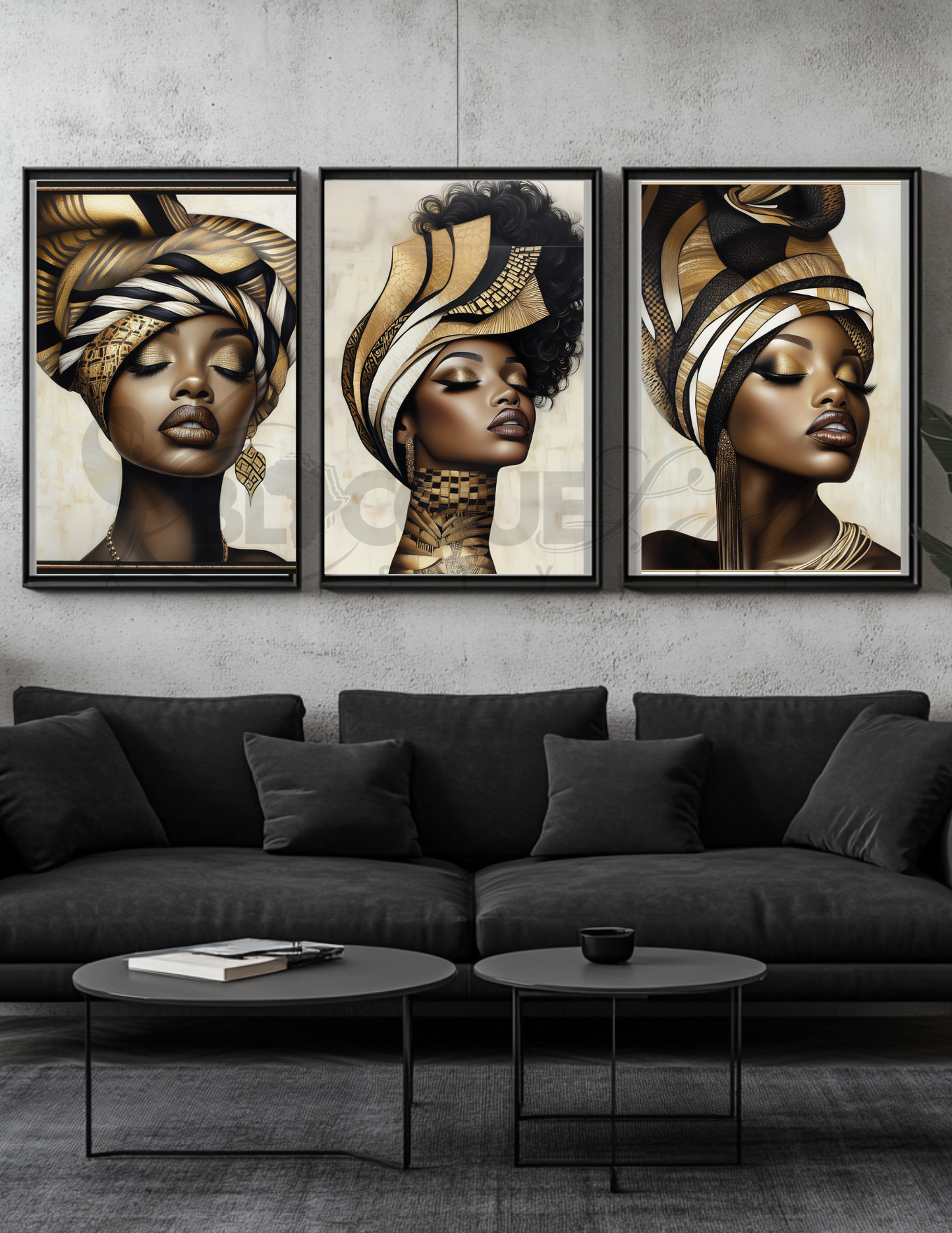 Black King & Queen Wall Art | Set of 3 Afrocentric Prints | Gold Bronze Digital Downloads | Bathroom, Bedroom, Living Room Decor