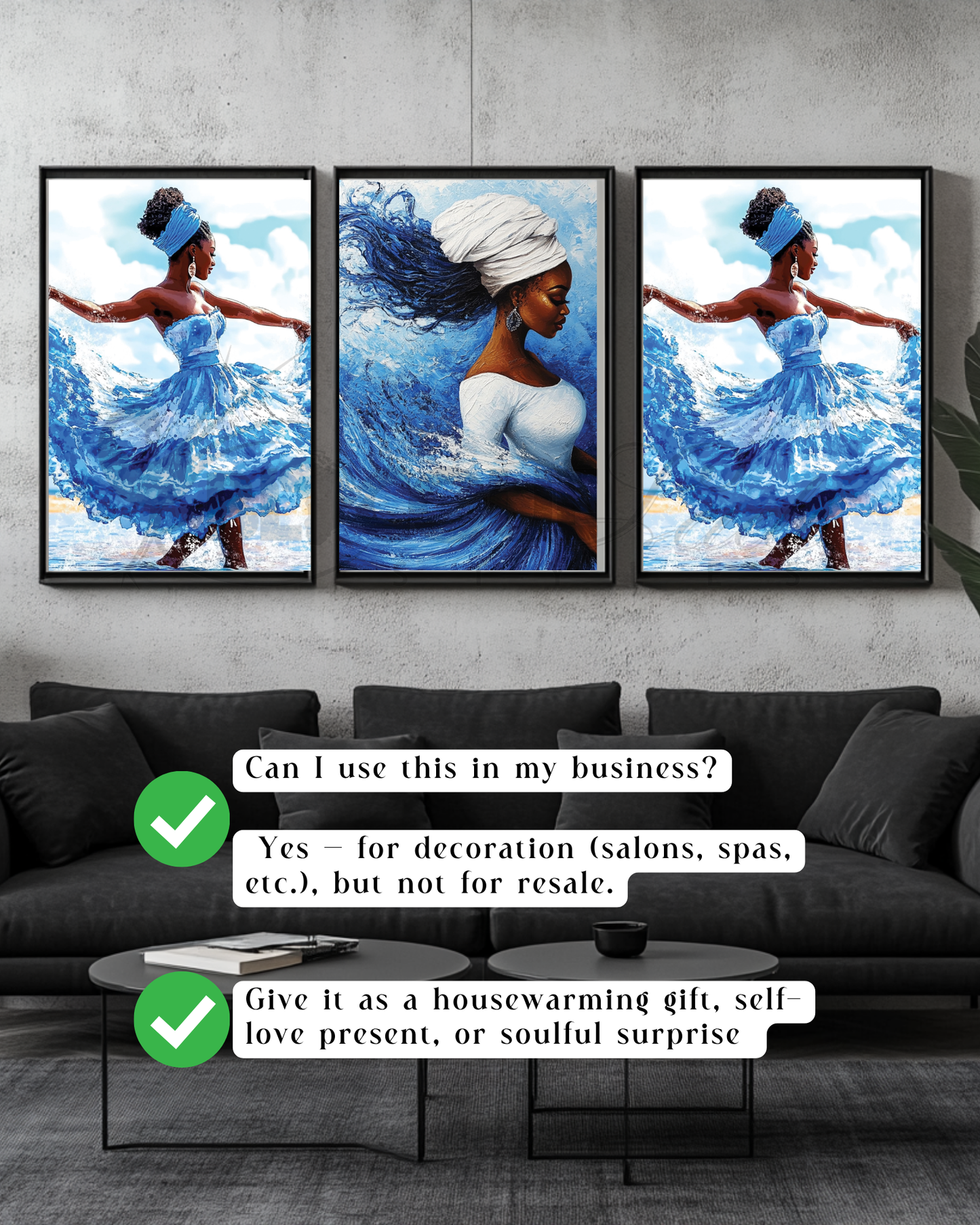 Blue Hues of Her Essence | Afrocentric Digital Wall Art Collection-Digital Prints