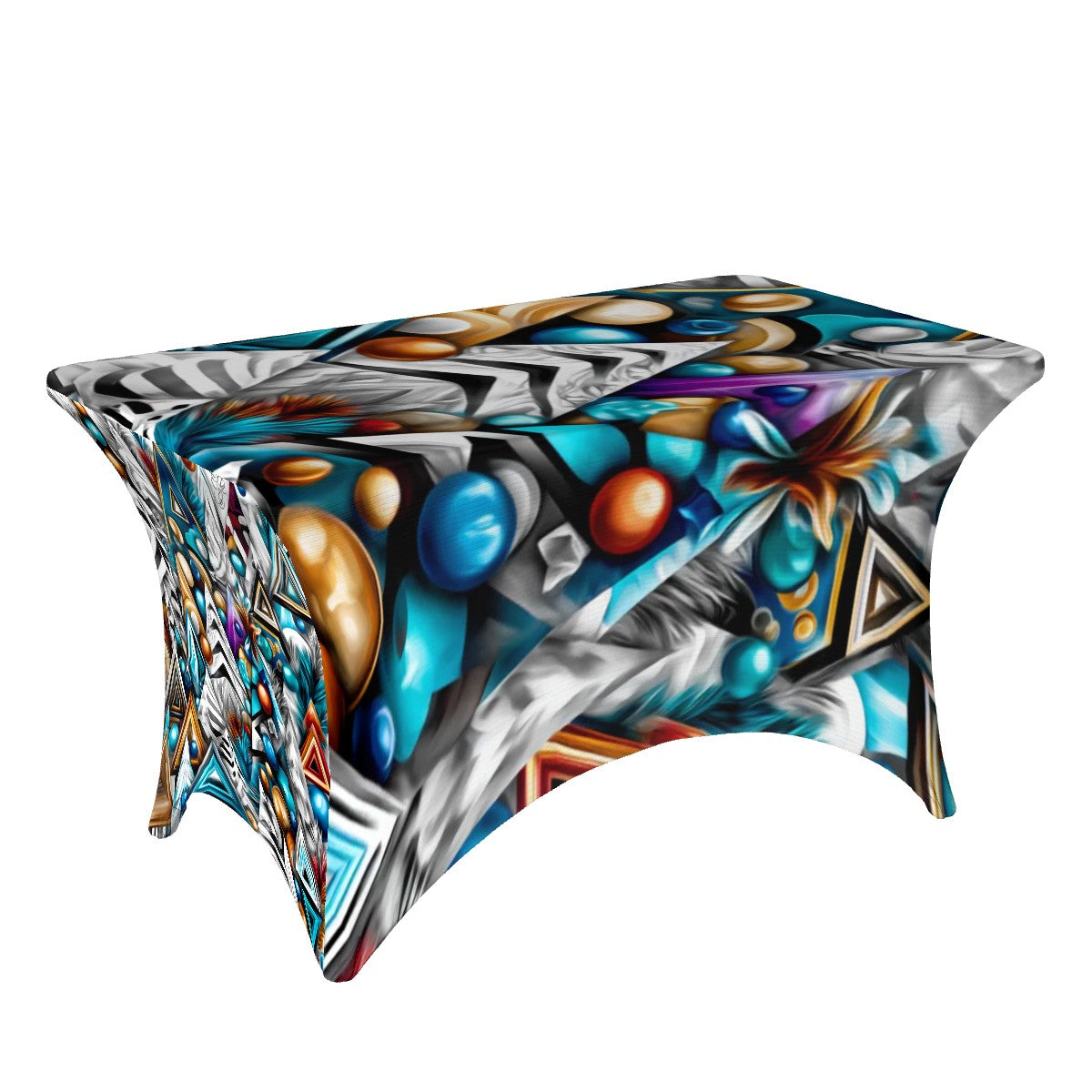 Winter Wonderland Table Cover | Geometric Holiday Design | Stretch Fit 4ft Tablecloth