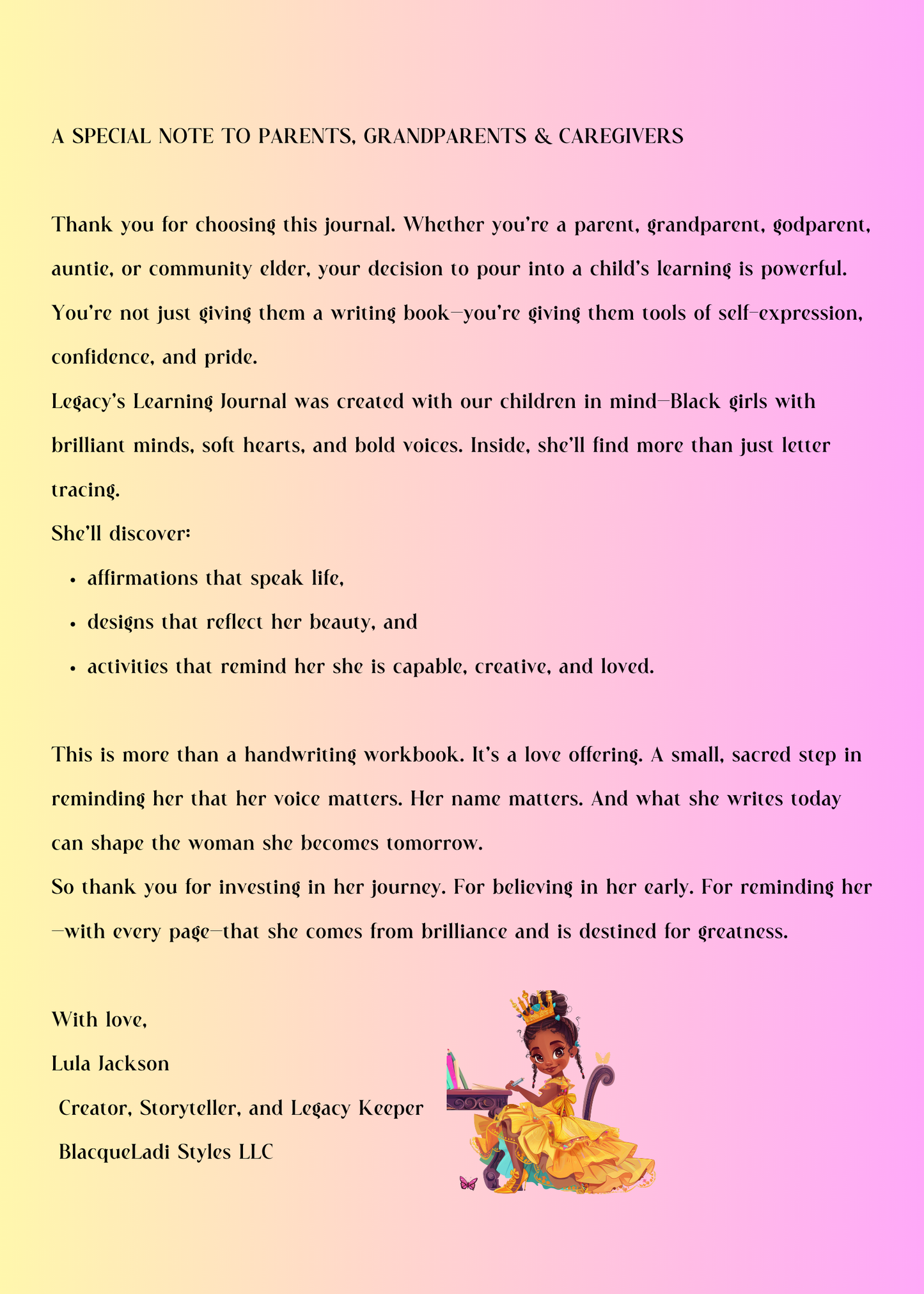 Legacy’s Learning Journal – Handwriting & Affirmation Practice Book for Black Girls (Ages 4–7)