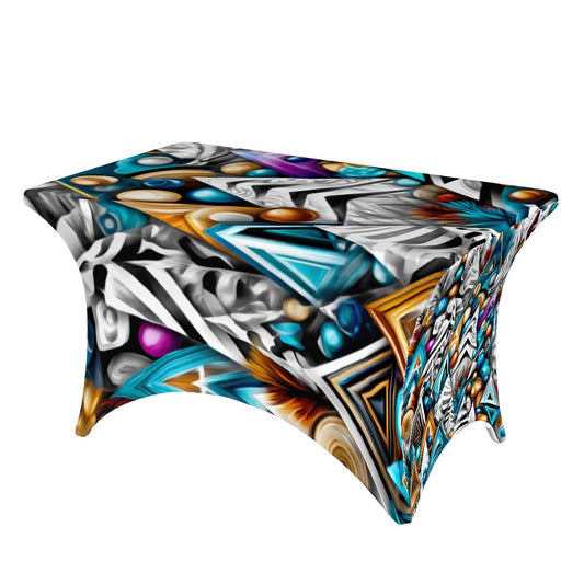 Winter Wonderland Table Cover | Geometric Holiday Design | Stretch Fit 4ft Tablecloth