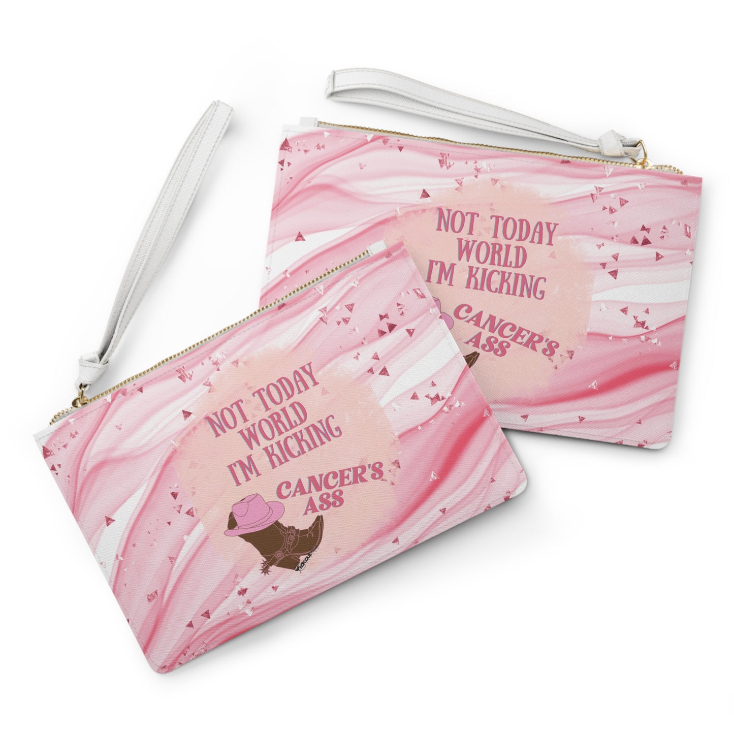 *Clearance* Breast Cancer Affirmation Clutch Bag – “Not Today World, I’m Kicking Cancer’s Ass”
