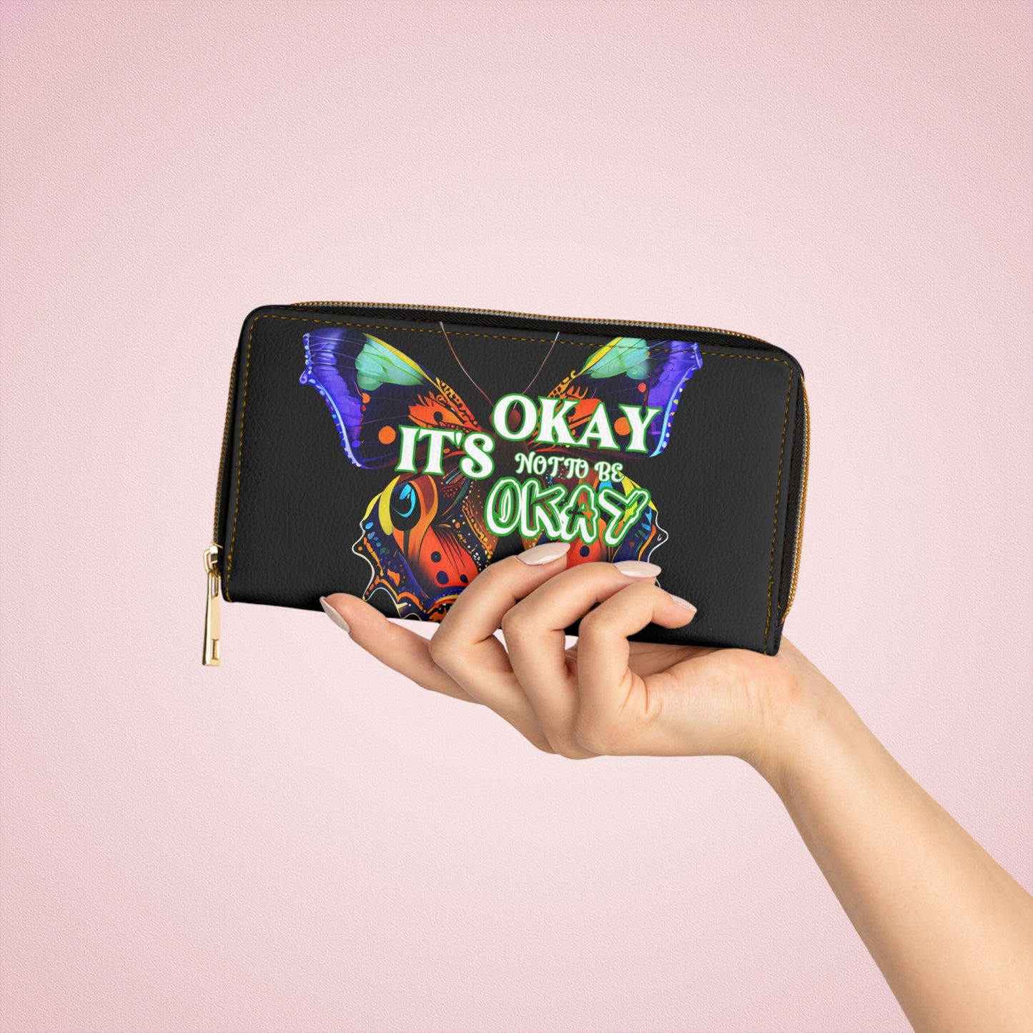 *CLEARANCE* IT'S OKAY, NOT TO BE OKAY- Positive Afrocentric Affirmation Vegan Leather Wallet Bag- Empower Your Style and Self-Love ; Black & White Wallet