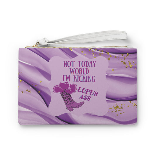 *Clearance* Lupus Warrior Clutch Bag | “Not Today World, I’m Kicking Lupus Ass” | Purple Awareness Wristlet