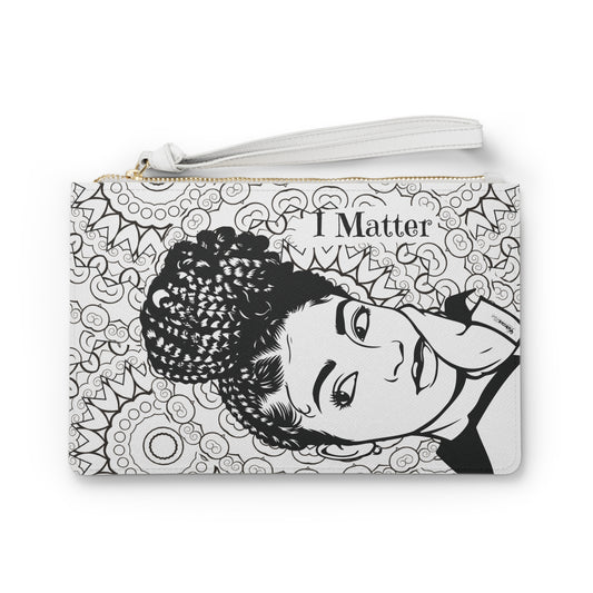 *Clearance* I Matter” Afrocentric Clutch Bag | Black & White Art Wristlet | Affirmation Purse for Black Women