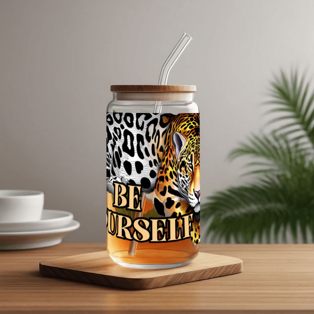 Glass Tumbler with Straw Bamboo Lid (16oz) 4200X4800 GLASS TUMBLER 1