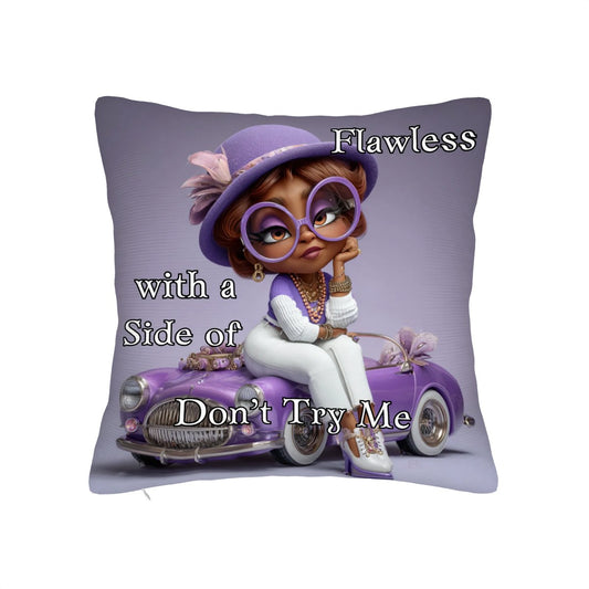 Flawless with a Side of Don’t Try Me Throw Pillow Cover | Afrocentric Double-Sided Design | Soft Polyester