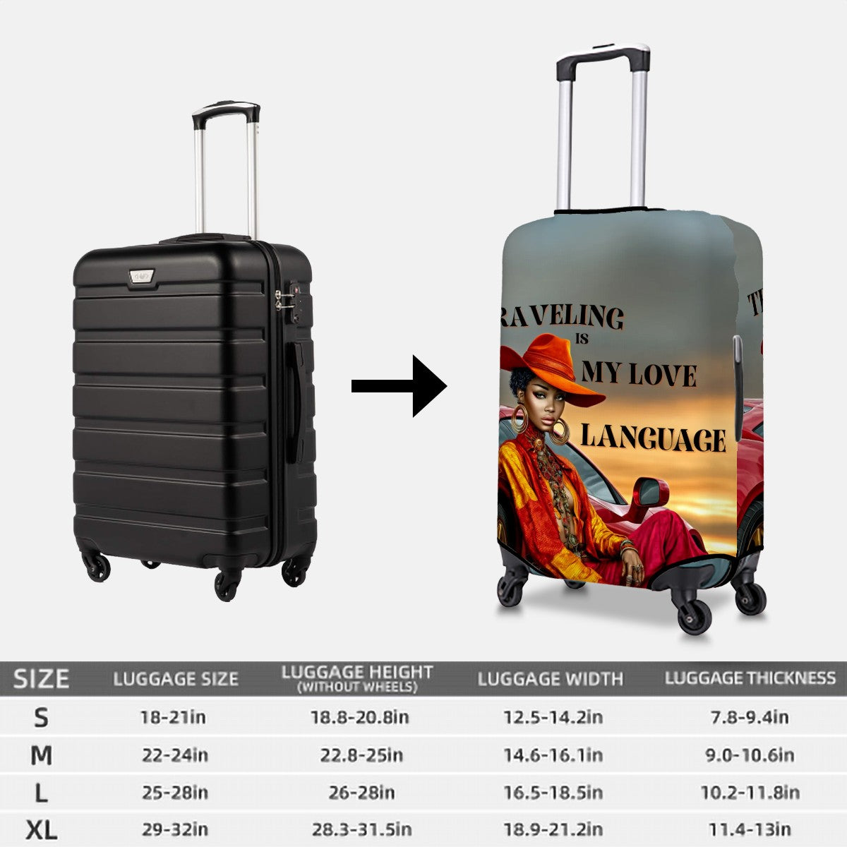 Afrocentric Luggage Cover | Black Woman Travel Art | Bold, Protective, Washable Suitcase Cover for Stylish Travelers