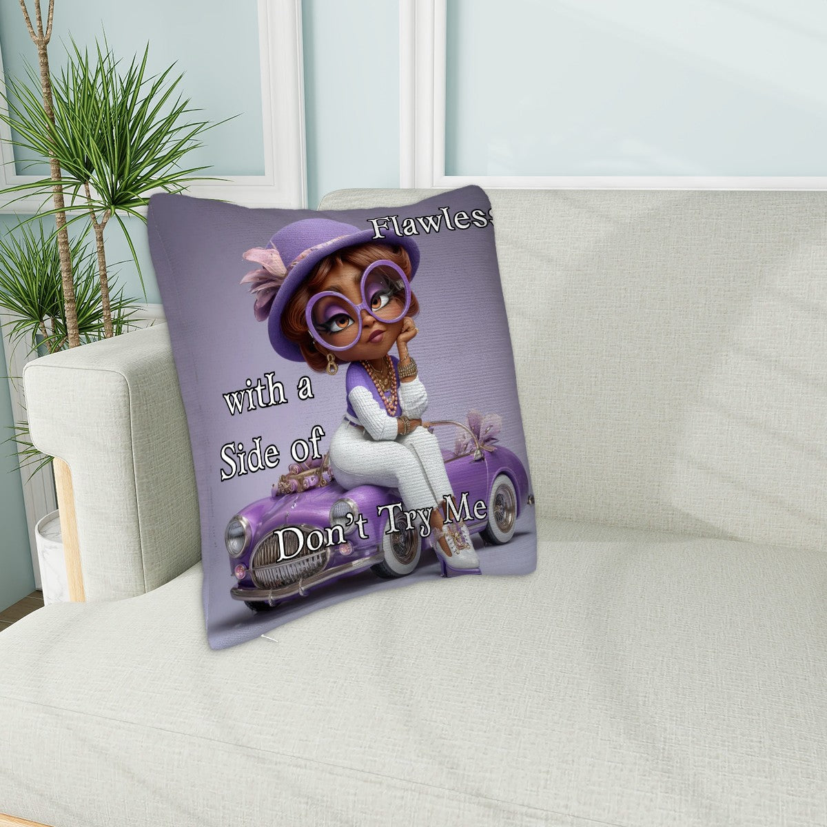 Flawless with a Side of Don’t Try Me Throw Pillow Cover | Afrocentric Double-Sided Design | Soft Polyester