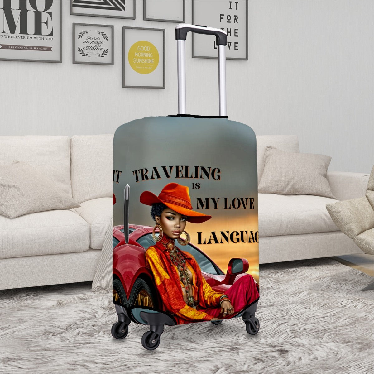 Afrocentric Luggage Cover | Black Woman Travel Art | Bold, Protective, Washable Suitcase Cover for Stylish Travelers