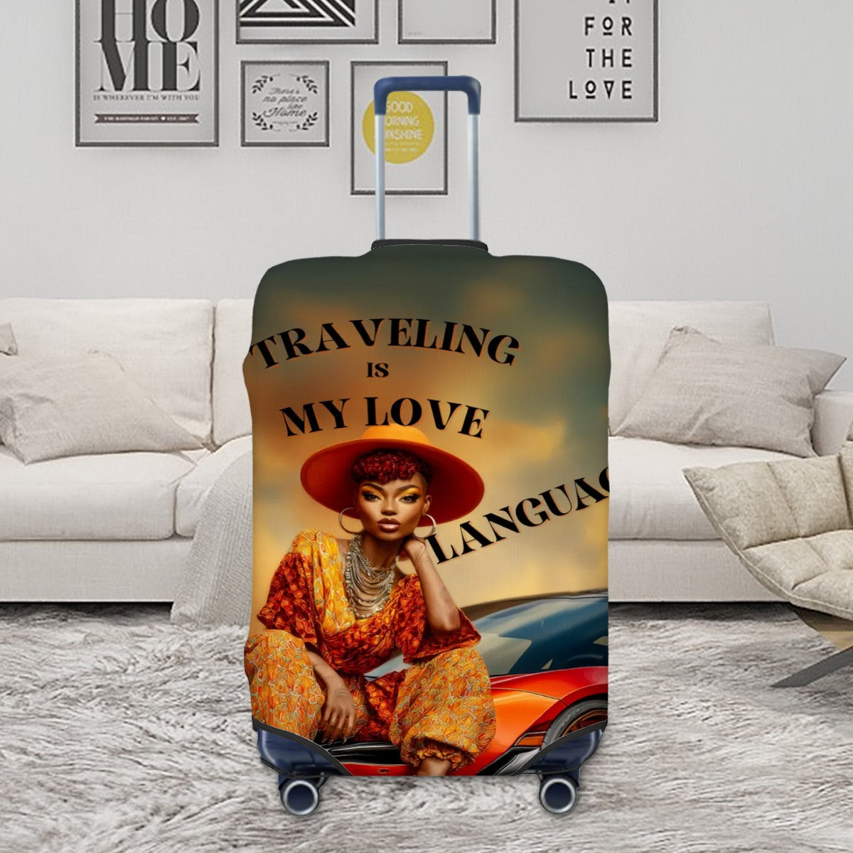 Traveling Is My Love Language Luggage Cover | Afrocentric Travel Art | Protective Suitcase Cover | Gift for Women