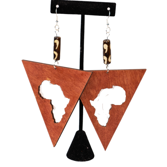Triangle Africa Cut-out Geometric Dangle Wood Earrings