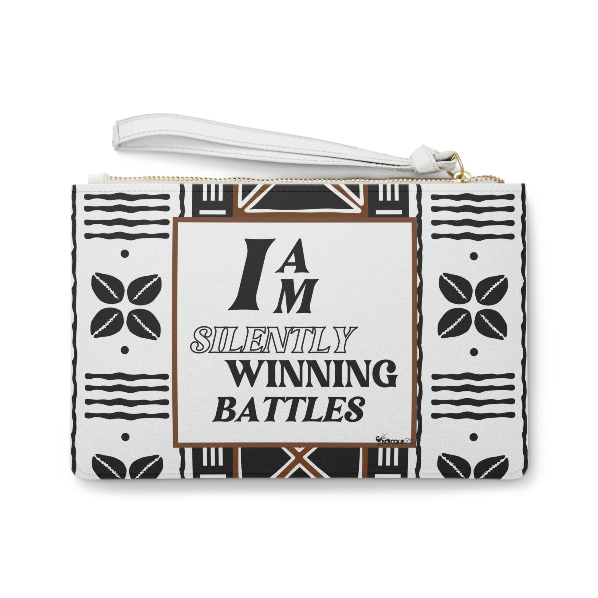 Vegan Leather Clutch Bag - 'I AM SILENTLY WINNING BATTLES' Affirmation Design; Afrocentric design purse