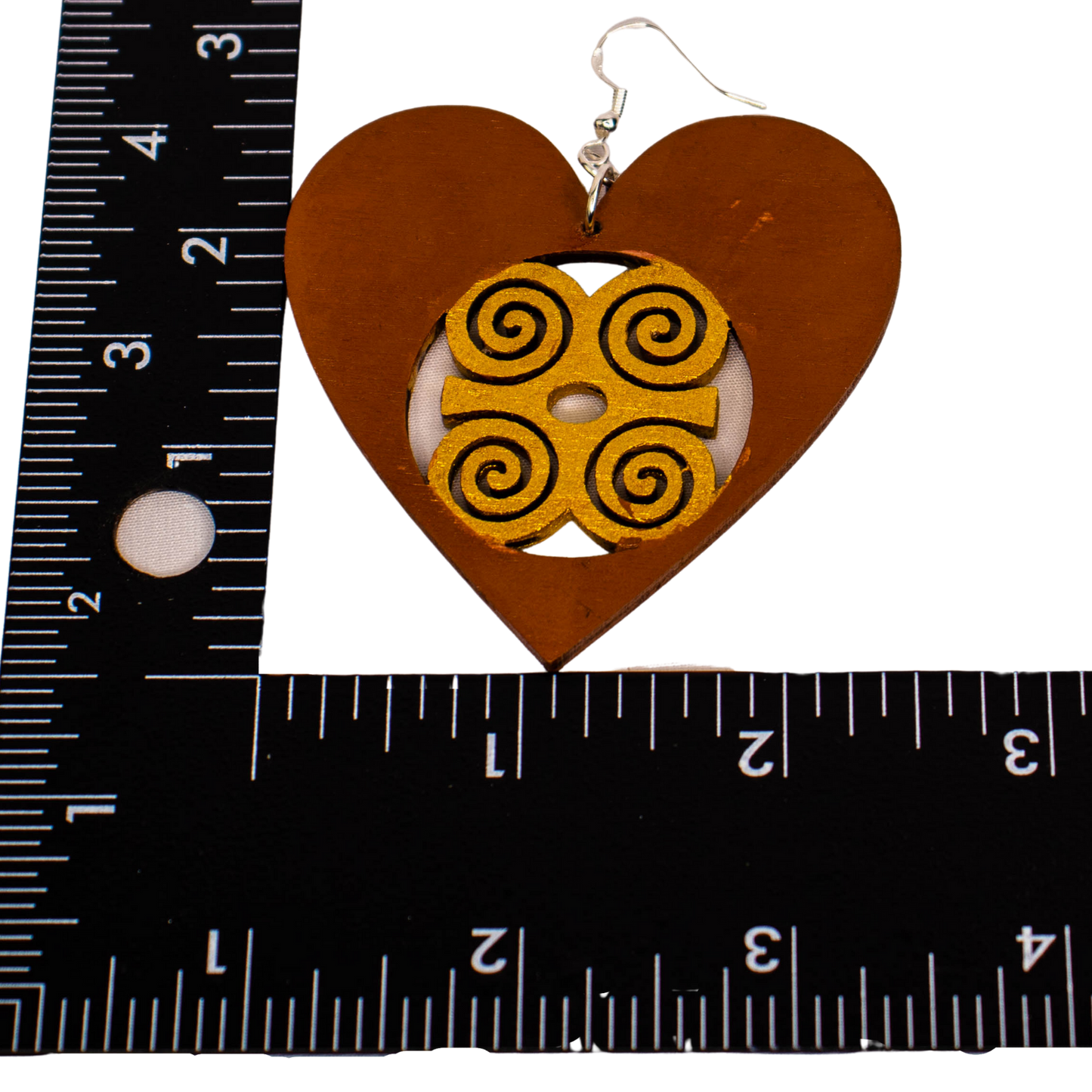 Heart shape-DWENNIMMEN/ Adinkra symbol/ Afrocentric/Bohemian/Afro-Punk/West Africa Geometric Dangle Wood Earrings/Brown/ gold
