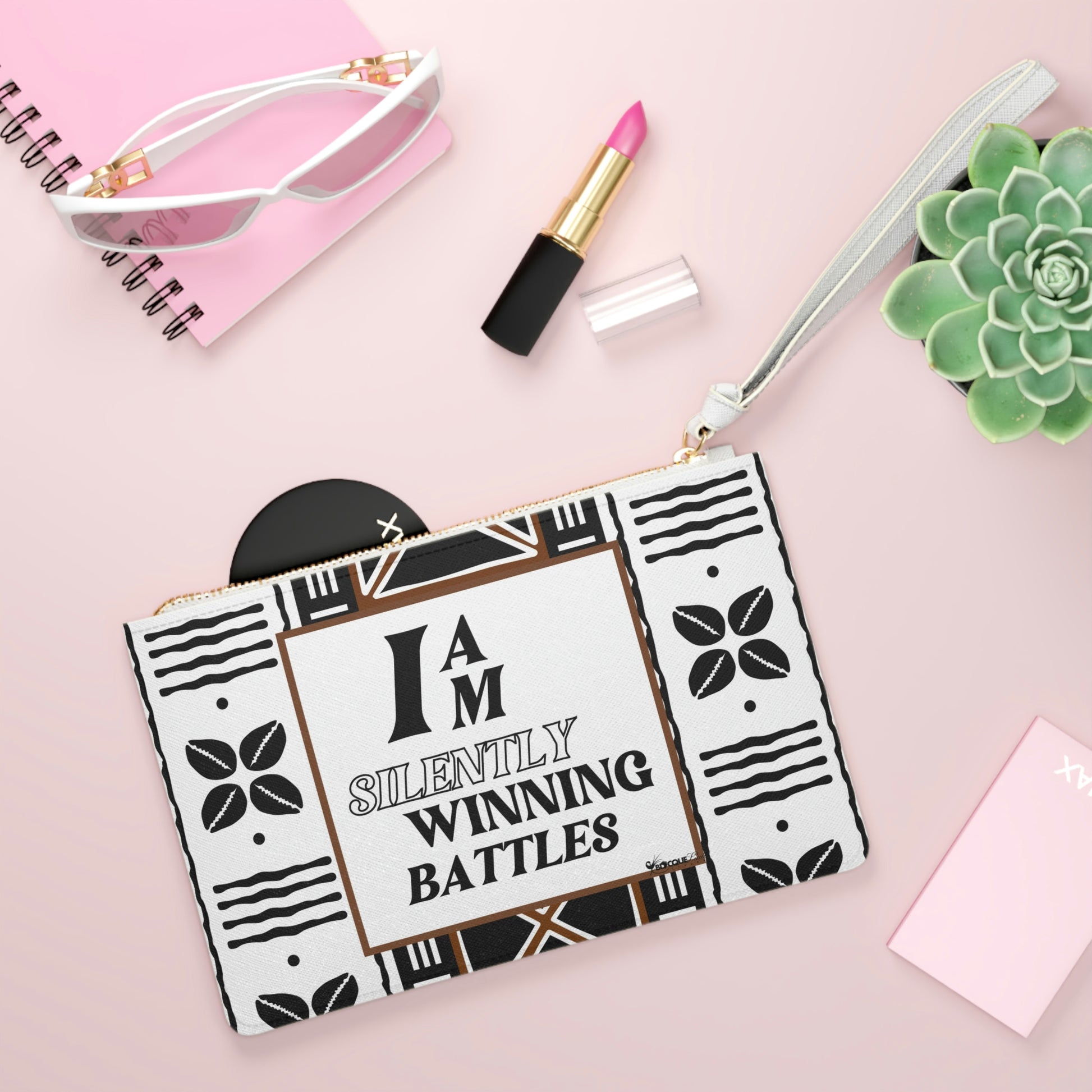 'I AM SILENTLY WINNING BATTLES"-Empowering Positive Afrocentric Affirmation Vegan Leather Designer Clutch Bag