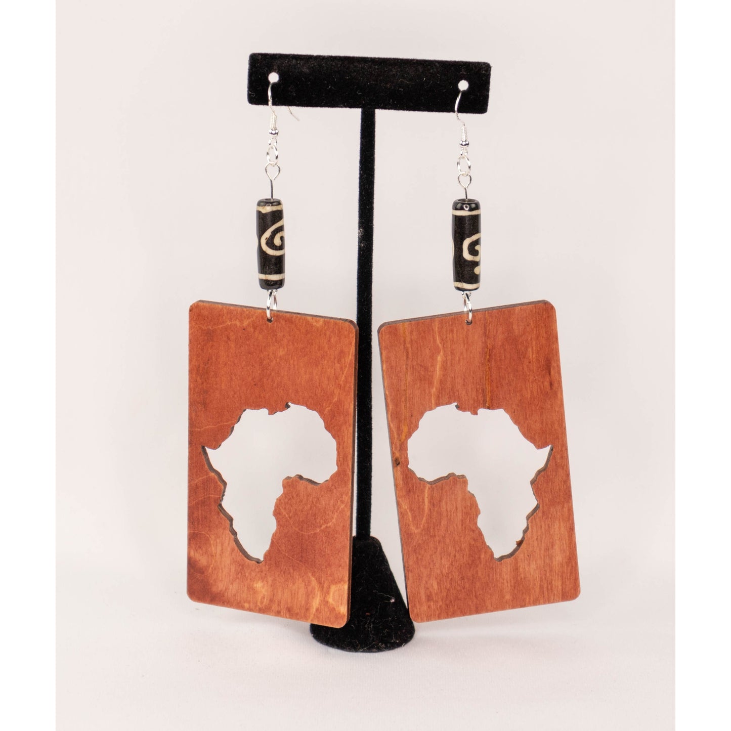 Rectangle Africa Cut-out Wood Earrings