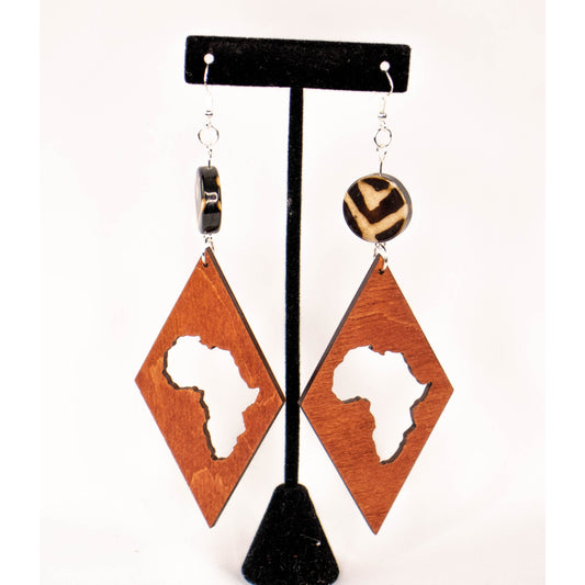 Diamond Africa Cut-out Wood Geometric Dangle Earrings