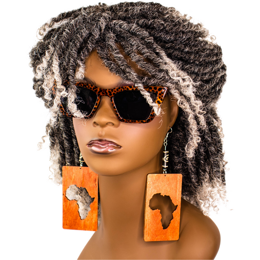 Rectangle Africa Cut-out Wood Earrings