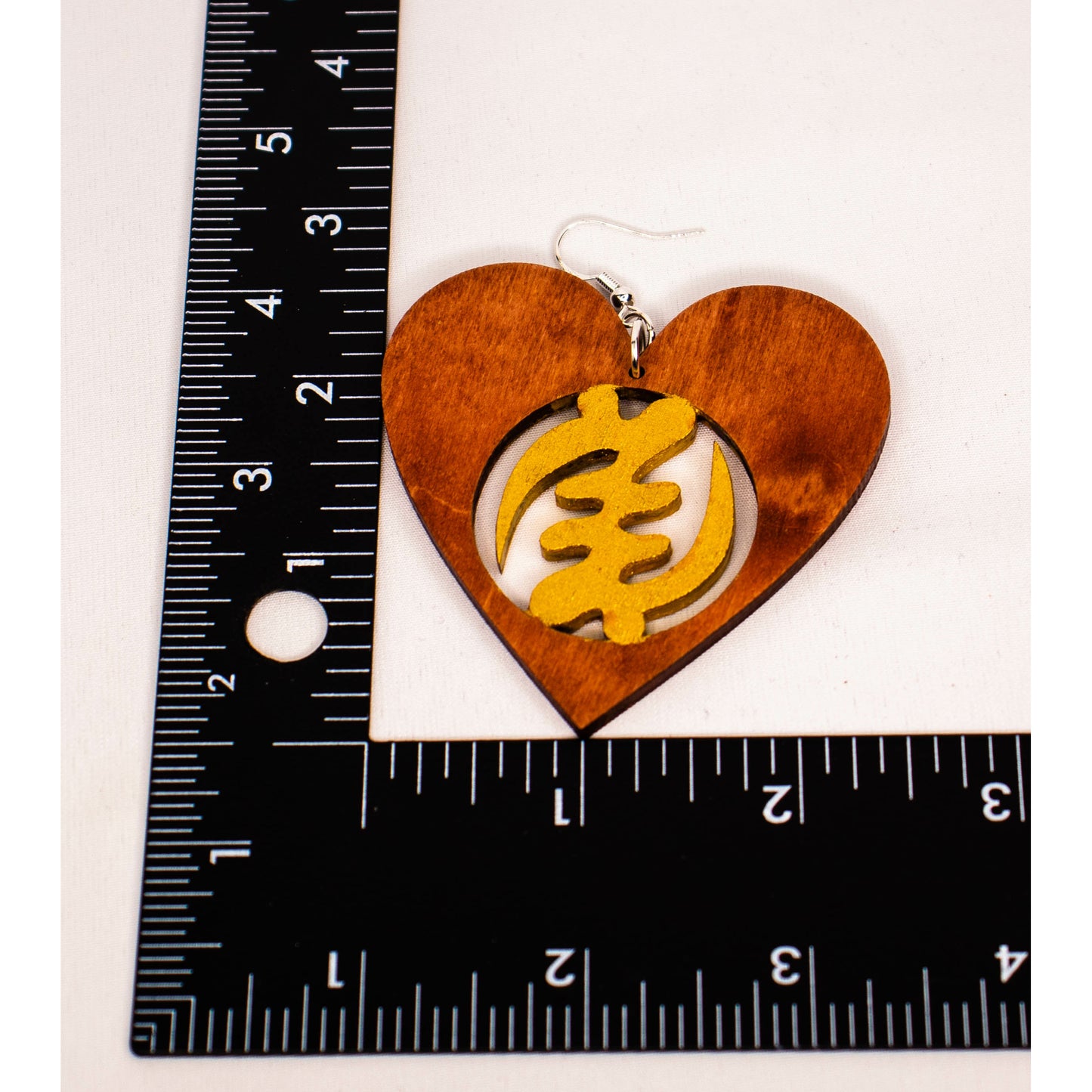 Heart shape- GYE NYAME/ Adinkra symbol/ Afrocentric/Bohemian/Cultural Conscious/Afro-Punk/West Africa Wood Earrings/Brown/ gold