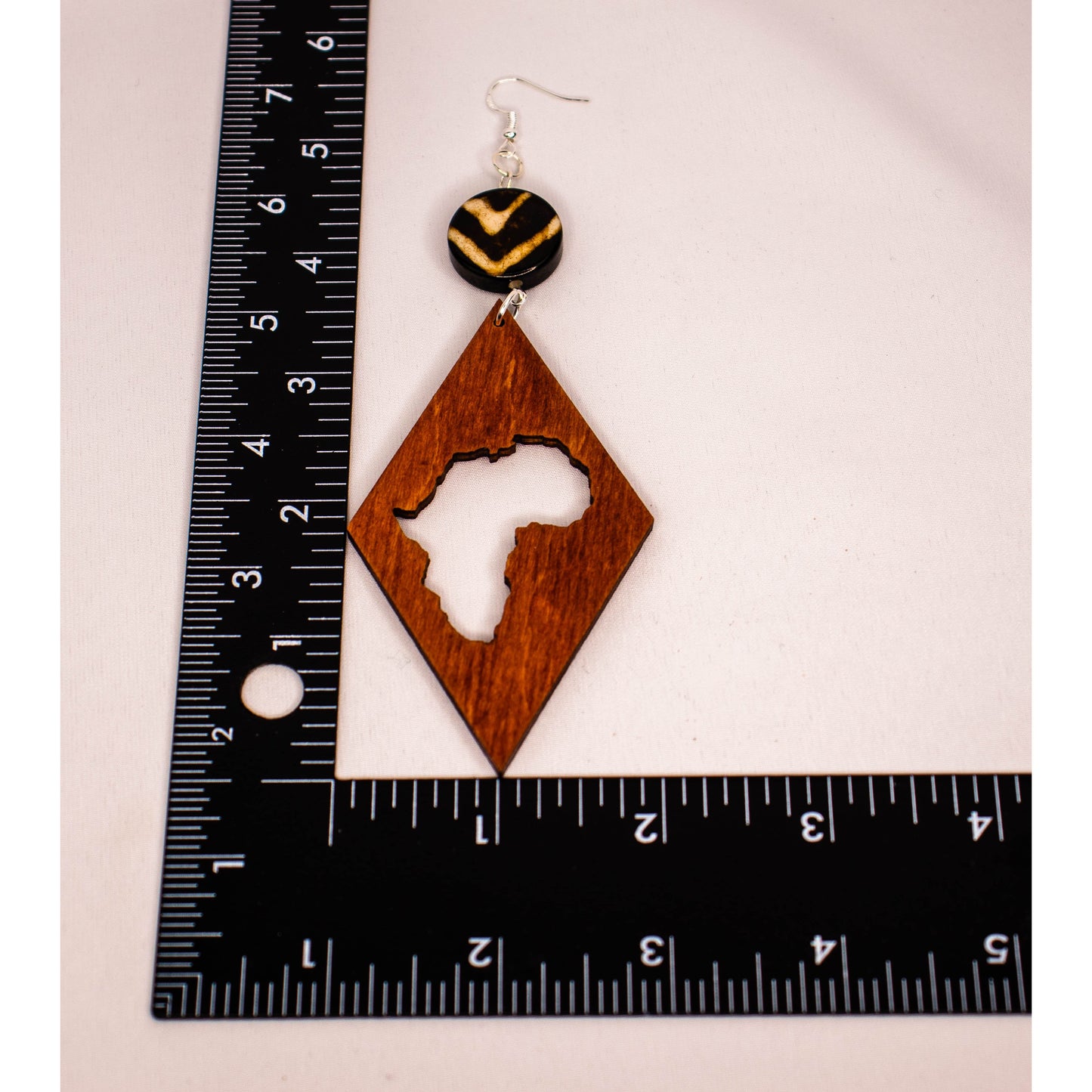 Diamond Africa Cut-out Wood Geometric Dangle Earrings