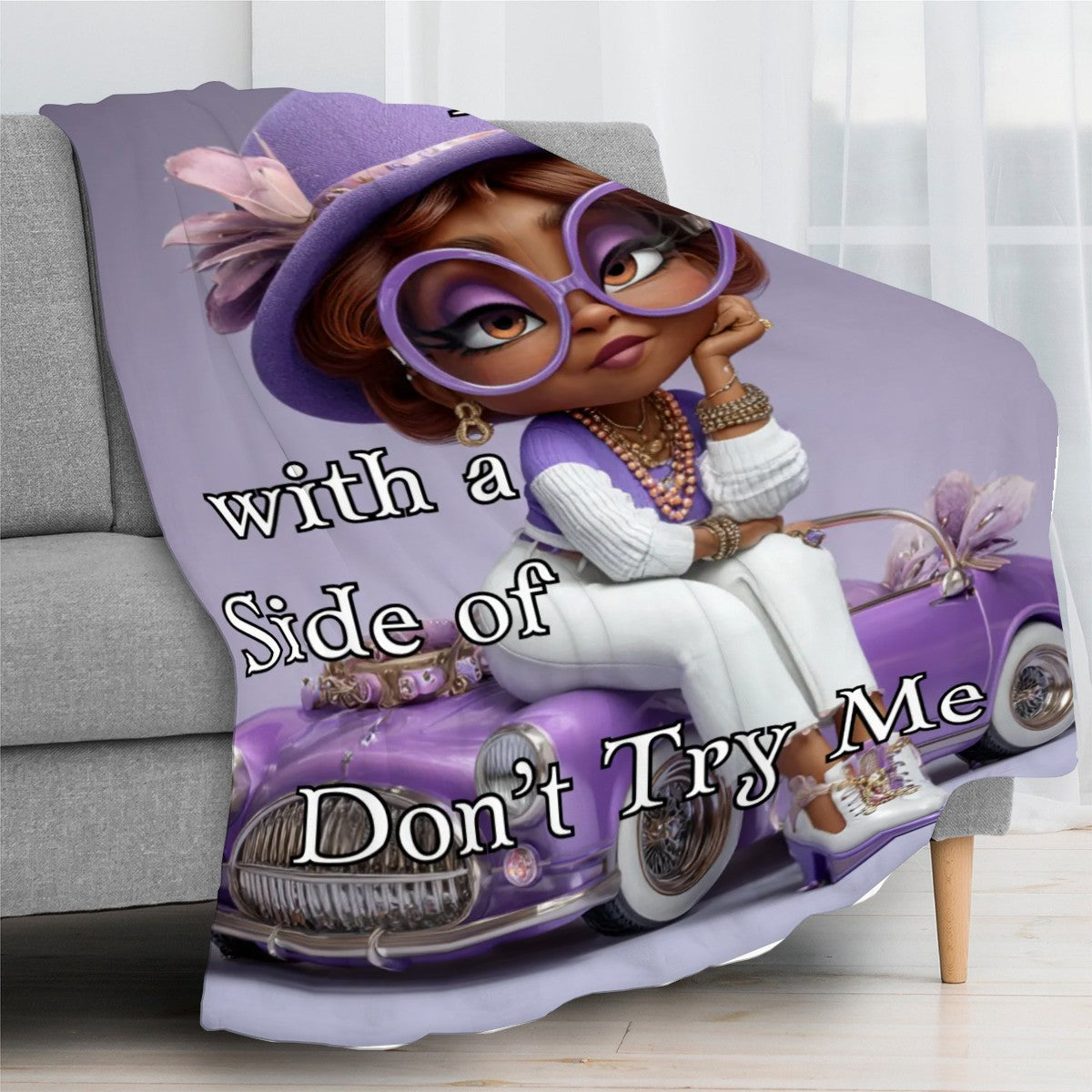 Flawless with a Side of Don’t Try Me Throw Blanket | Afrocentric Flannel | Made in USA Cozy Blanket for Black Women
