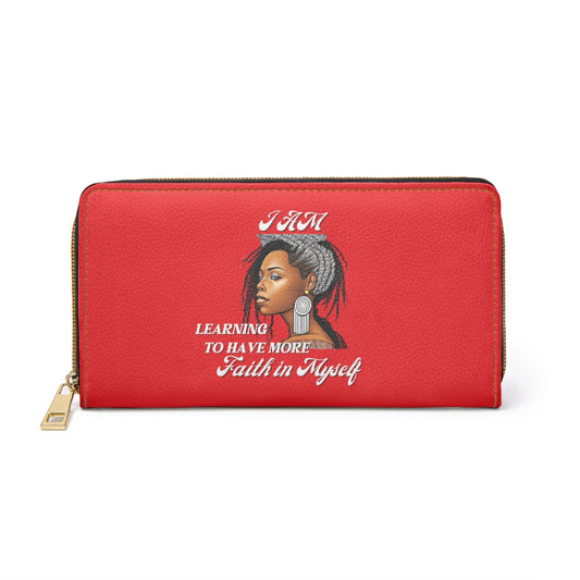" Faith In Myself" -Positive Afrocentric Affirmation Vegan Leather Wallet Bag- Empower Your Style and Self-Love; Red Wallet