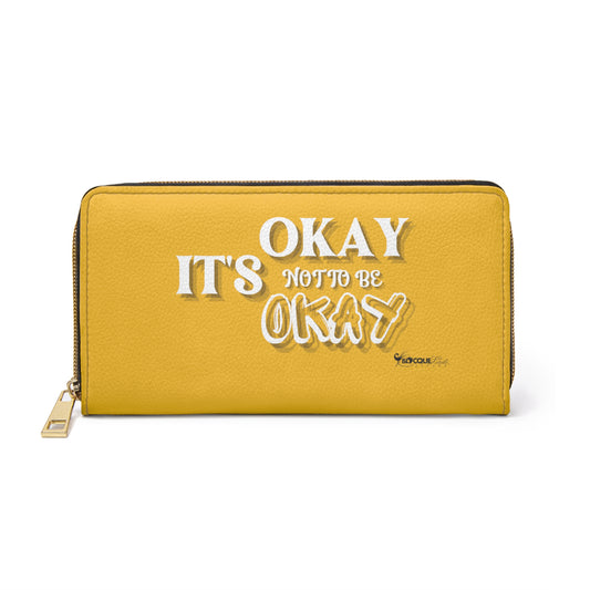 IT’S OKAY, NOT TO BE OKAY- Positive Afrocentric Affirmation Vegan Leather Wallet Bag- Empower Your Style and Self-Love; Yellow Wallet