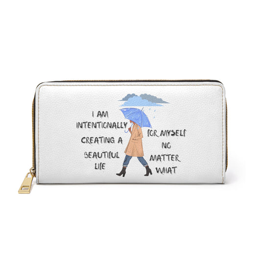 "I AM Intentionally Creating A Beautiful Life"- Positive Afrocentric Affirmation Vegan Leather Wallet Bag- Empower Your Style and Self-Love' White Wallet
