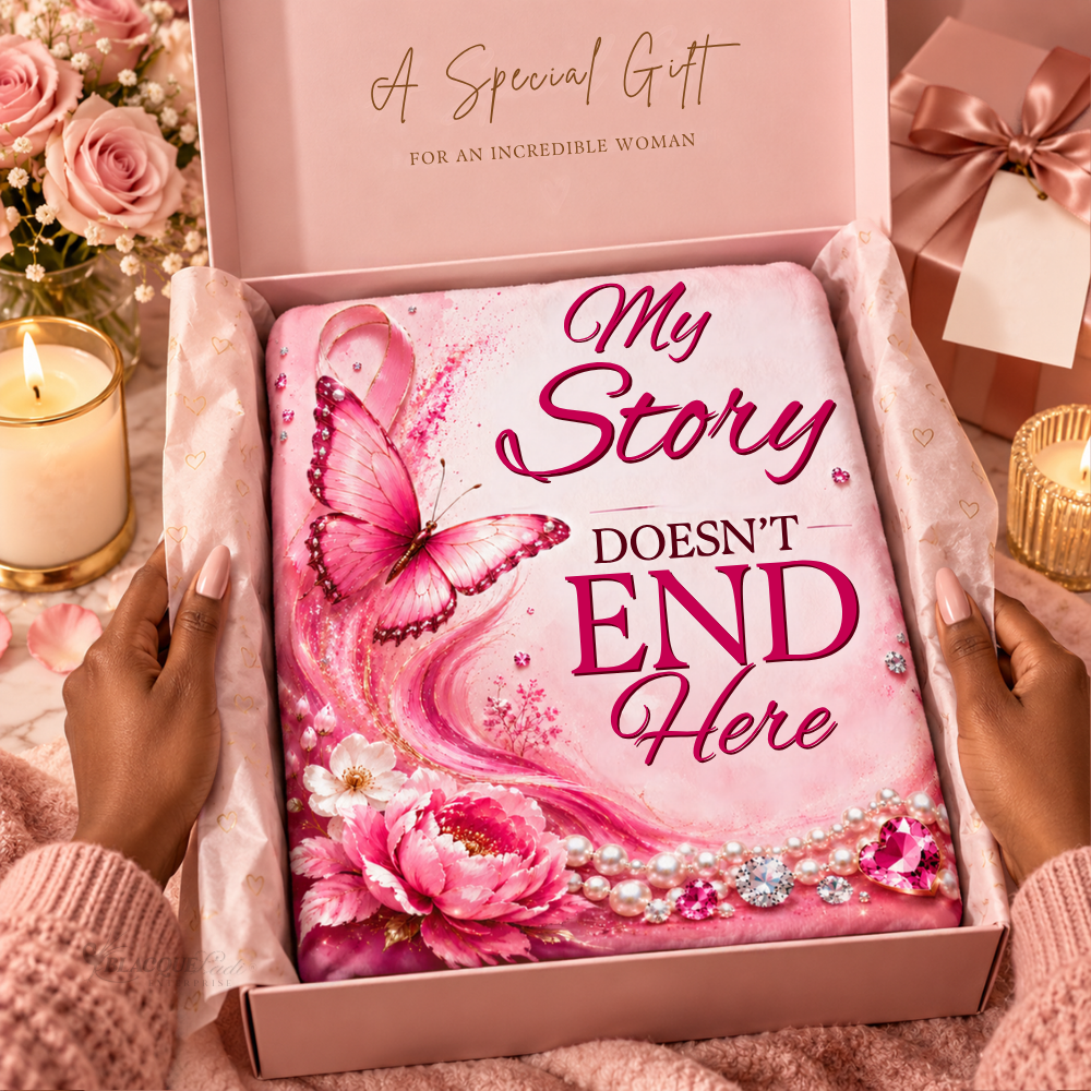 My Story Doesn’t End Here Breast Cancer Awareness Blanket | Pink Butterfly & Floral Survivor Gift