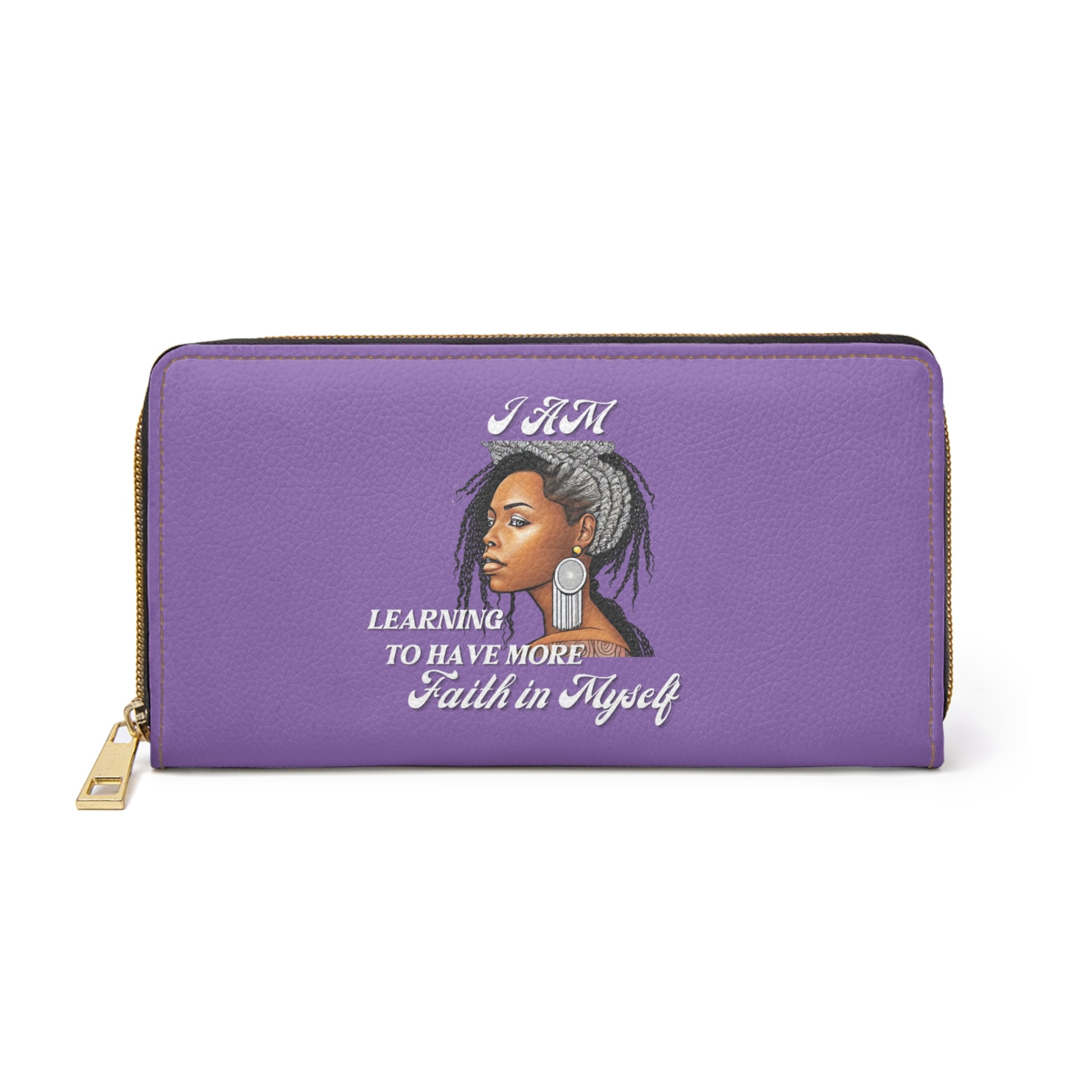 " Faith In Myself" -Positive Afrocentric Affirmation Vegan Leather Wallet Bag- Empower Your Style and Self-Love; Purple Wallet
