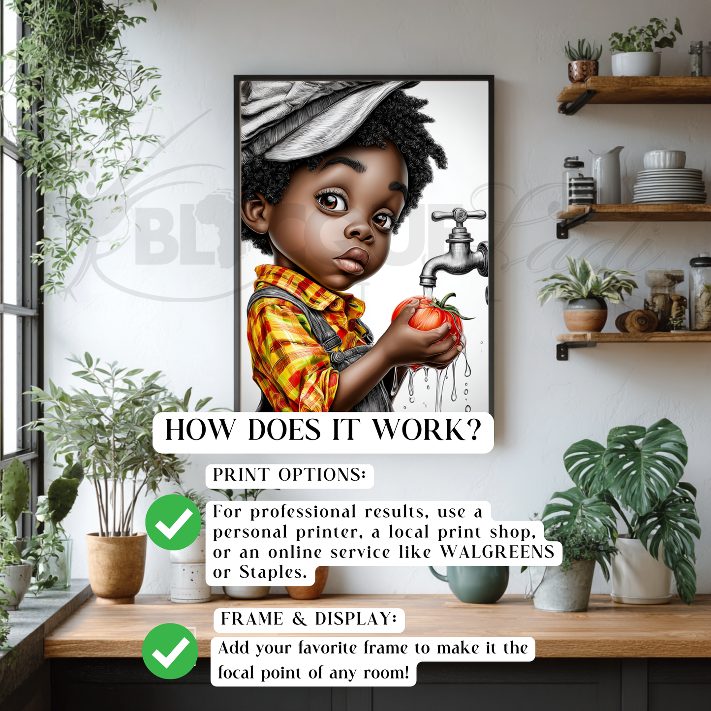 Whimsical Afrocentric Nursery Wall Art | Little Black Boys Farm-to-Table Prints | Digital Download for Kitchen, Playroom & Classroom