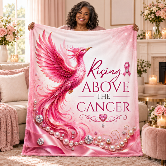 Rising Above Cancer Blanket for Women | Breast Cancer Survivor Gift | Pink Phoenix Awareness Throw