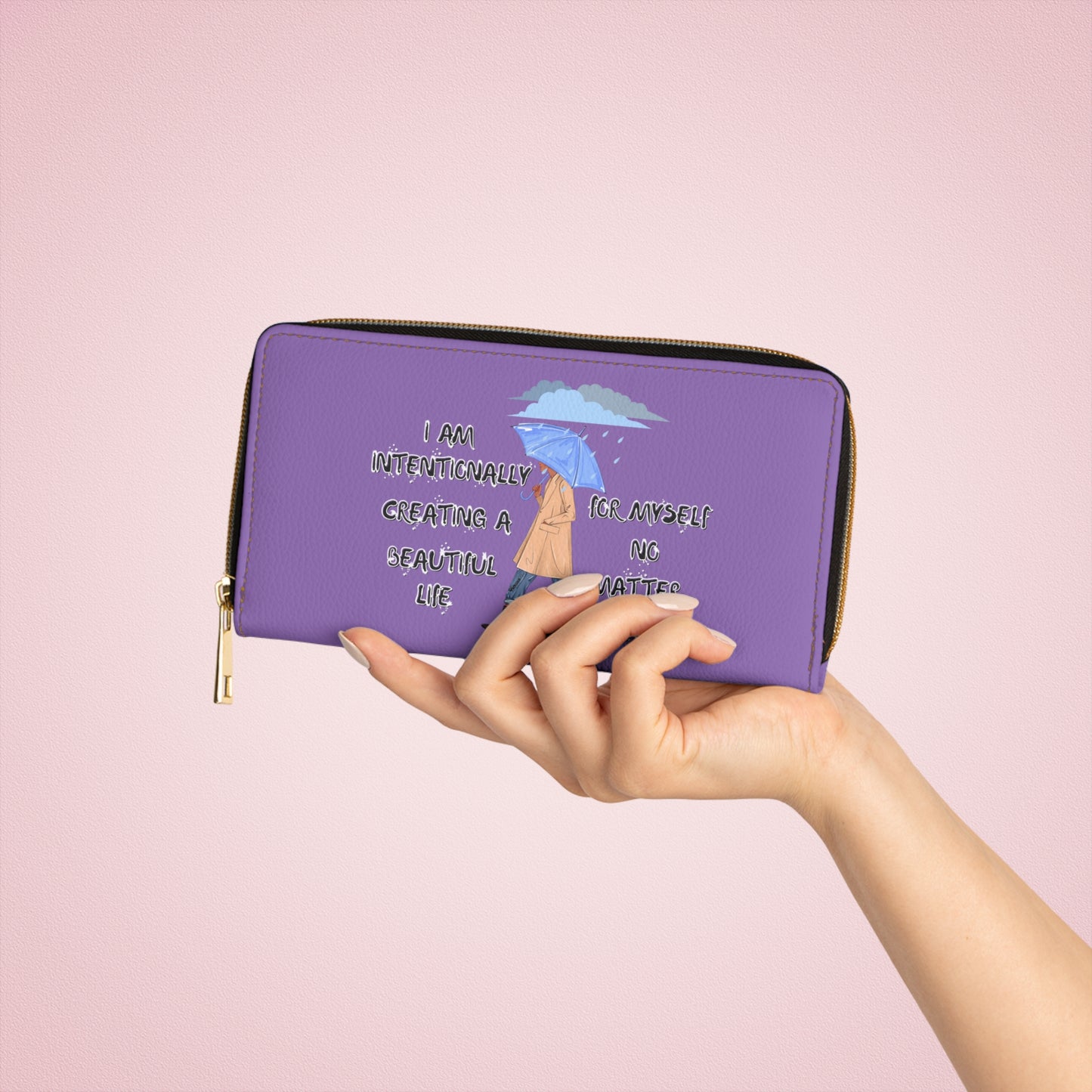 "I AM Intentionally Creating A Beautiful Life"- Positive Afrocentric Affirmation Vegan Leather Wallet Bag- Empower Your Style and Self-Love' ; Purple Wallet