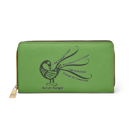 I AM More Than Enough- Positive Afrocentric Affirmation Vegan Leather Wallet Bag- Empower Your Style and Self-Love ; Green Wallet