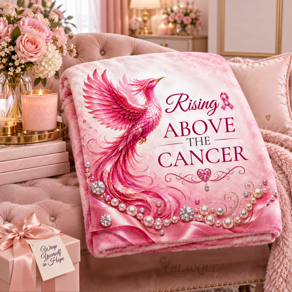 Rising Above Cancer Blanket for Women | Breast Cancer Survivor Gift | Pink Phoenix Awareness Throw